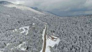 Karabük'te nisan karı doğayı beyaz örtüyle kapladı