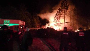 Orman işçilerinin kaldığı sayvan alevlere teslim oldu