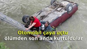 Otomobil çaya uçtu, ölümden son anda kurtuldular