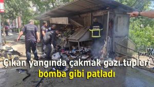 Çıkan yangında çakmak gazı tüpleri bomba gibi patladı