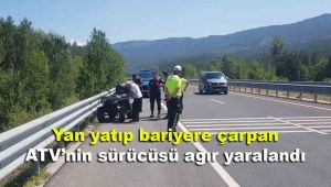 Yan yatıp bariyere çarpan ATV'nin sürücüsü ağır yaralandı