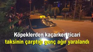 Köpeklerden kaçarken ticari taksinin çarptığı genç ağır yaralandı