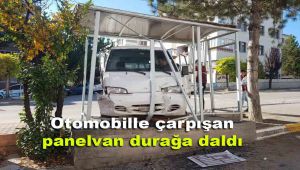 Otomobille çarpışan panelvan durağa daldı