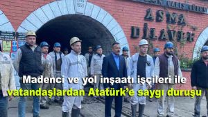 Madenci ve yol inşaatı işçileri ile vatandaşlardan Atatürk'e saygı duruşu