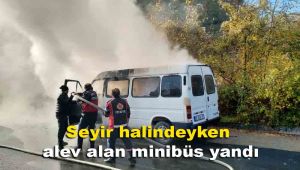 Seyir halindeyken alev alan minibüs yandı