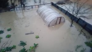 Dere taştı, bahçe ve sera sular içerisinde kaldı