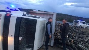 Kontrolden çıkan odun yüklü kamyonet devrildi: 2 yaralı