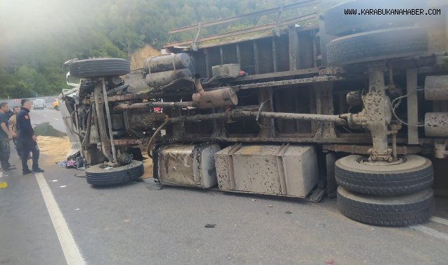 Kepek yüklü kamyon yola devrildi: 2 yaralı