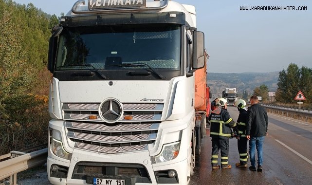 Seyir halindeki kamyonun lastikleri alev aldı