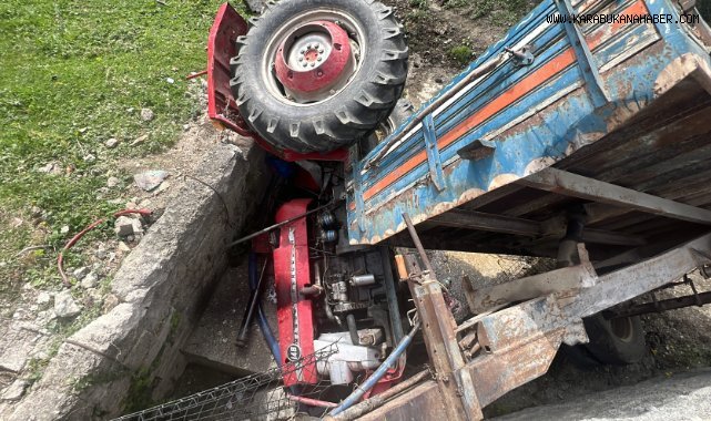 Traktör üç metreden çeşmenin üzerine devrildi, sürücü hayatını kaybetti