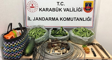 Bahçeden çaldıkları poşet poşet salatalık ve fasulyelerle ormanda yakalandılar