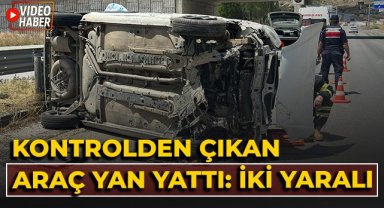 Kontrolden çıkan araç yan yattı: İki yaralı