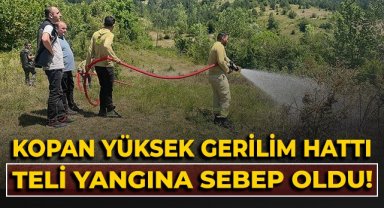 Kopan yüksek gerilim hattı teli yangına sebep oldu