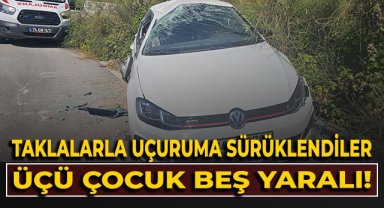 Taklalarla uçuruma sürüklendiler: Üçü çocuk beş yaralı!