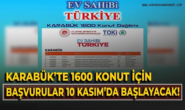Karabük'te 1600 konut için başvurular 10 Kasım'da başlıyor