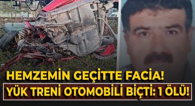 Yük treni hemzemin geçitte otomobile çarptı: 1 ölü