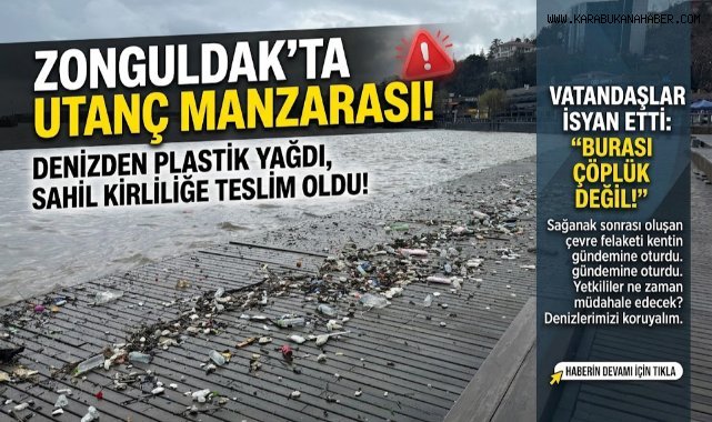 Dalgalarla sürüklenen plastik atıklar sahile vurdu