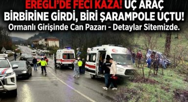 Üç araç birbirine girdi; 1'i şarampole yuvarlandı