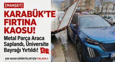 Fırtınanın etkisiyle yapıdan kopan parça araca zarar verdi