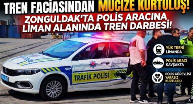 Zonguldak'ta yük treni polis aracına çarptı, faciadan dönüldü